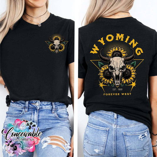 Wyoming Sunflower Skull Tee