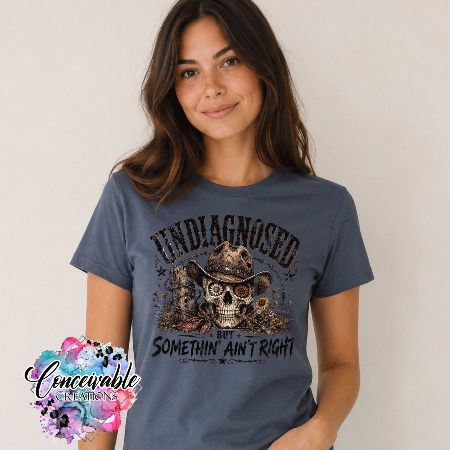 Undiagnosed But Somethin’ Ain’t Right | Western Skull Graphic Tee