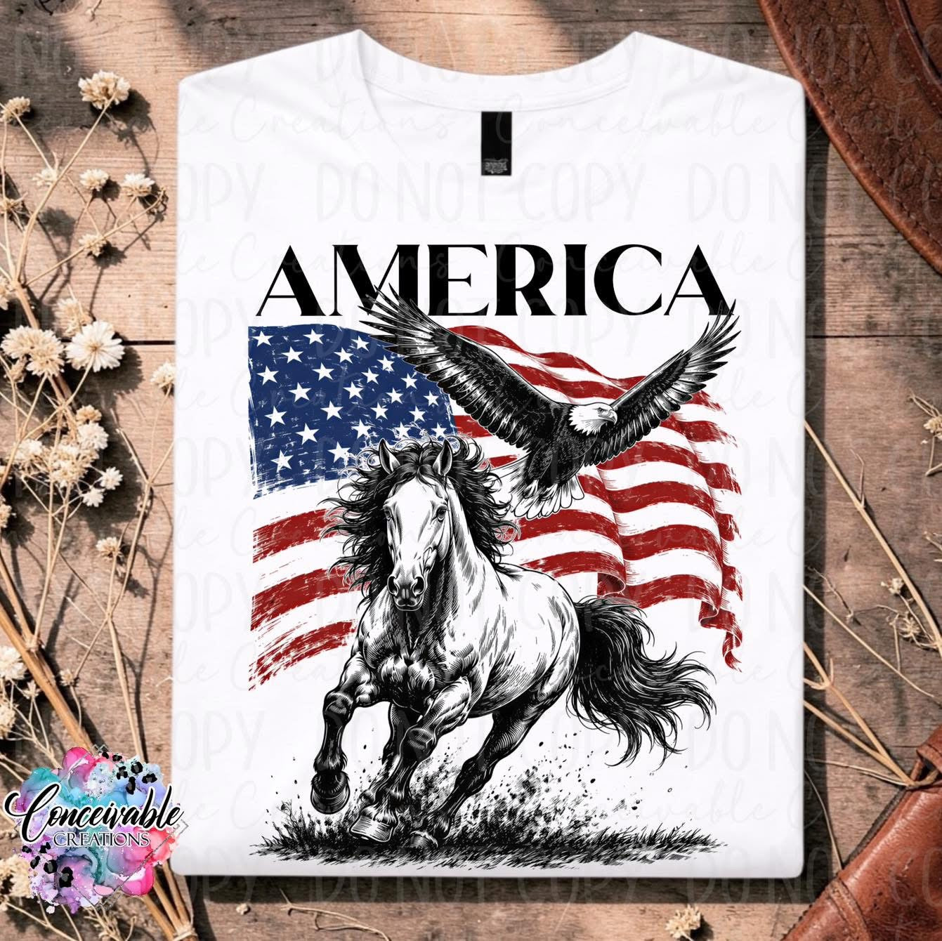 Patriotic Horse & Eagle Graphic Tee | Americana Western Freedom Shirt