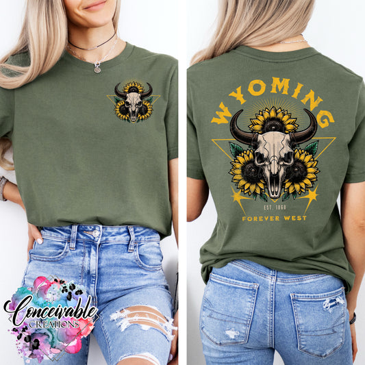 Wyoming Sunflower Skull Tee