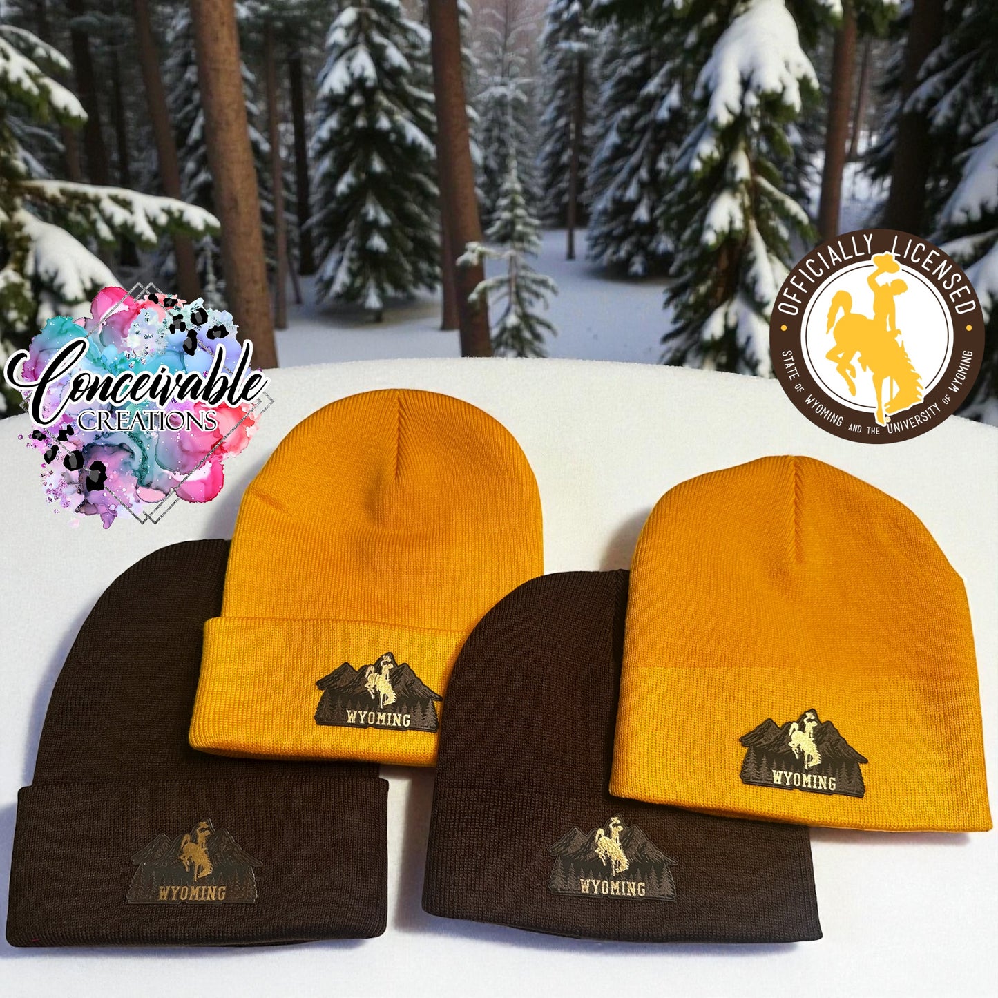 Wyoming Horse & Rider Mountains Beanies