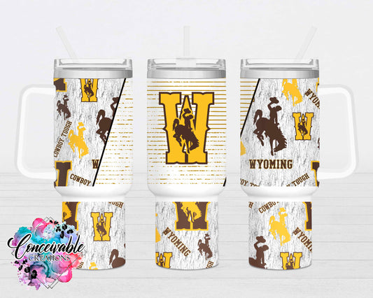 UW Diagonal Steamboat Gold 40oz Sublimation Tumbler with Handle