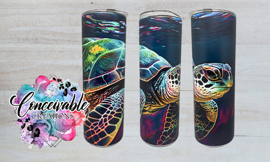 Neon Sea Turtle Sublimation Tumbler